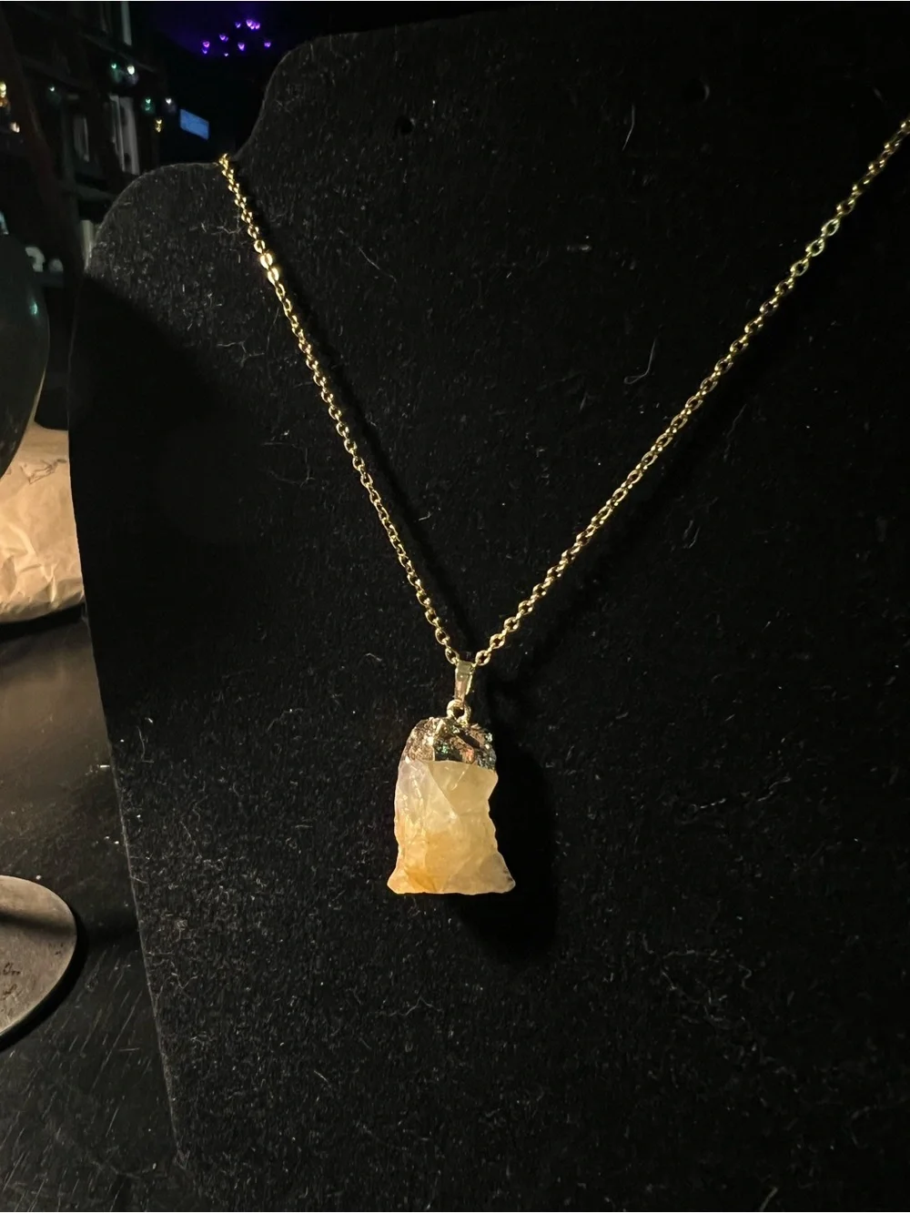 Raw Orange Calcite Gold-Dipped Crystal Pendant Necklace